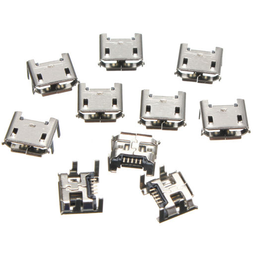 Picture of 10pcs Micro USB Type B 5 Pin Female Socket 4 Vertical Legs For Solder Connector