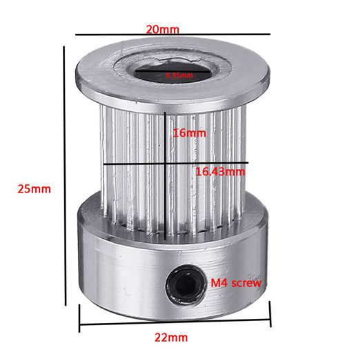 Immagine di 20T 6.35mm Bore 3D Printer GT2 Timing Pulley for 10mm Width Belt