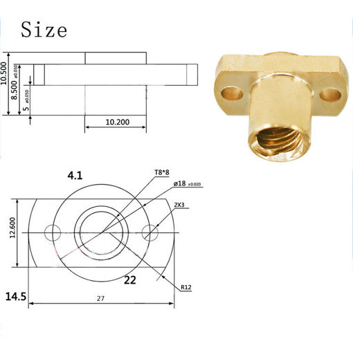 Immagine di 2Pcs Brass T8 Lead Screw Nut Pitch 2mm for Stepper Motor 3D Printer Part