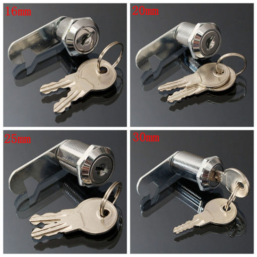 Immagine di 16/20/25/30mm Cam Lock Door Cabinet Mail Post Box Drawer Cupboard Locker 2 Keys