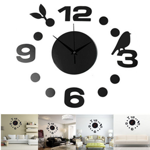 Picture of DIY Fashionable Large Wall Clock Home Office Room Decor 3D Mirror Surface Sticker