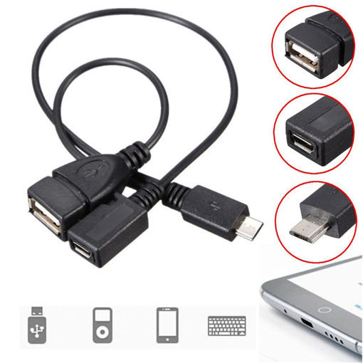 Picture of Micro USB Male To USB Female Host OTG Cable+ Micro USB Female Cable Y Splitter
