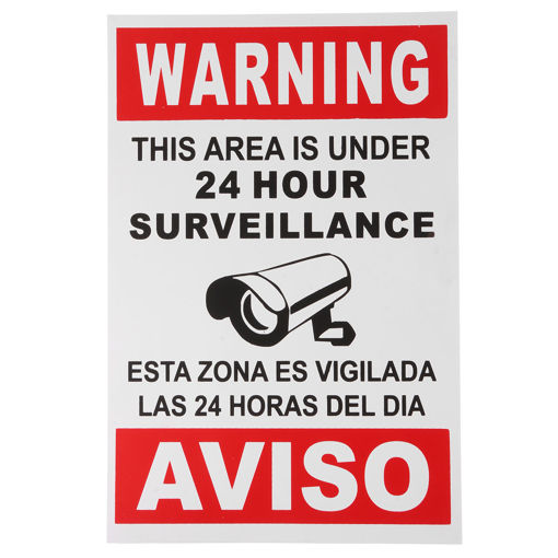 Immagine di English Spanish Security Warning Sign Camera Sticker Warning This Area Is Under 24 Hour Surveillance