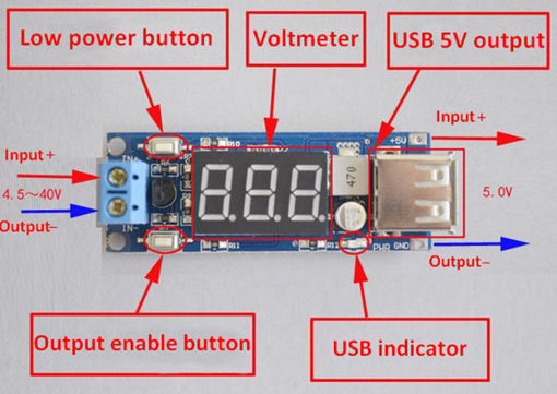 Immagine di DC-DC 2 In 1 6.5V-40V To 5V Buck Step Down Power Module Volt Meterr Automatic Calibration