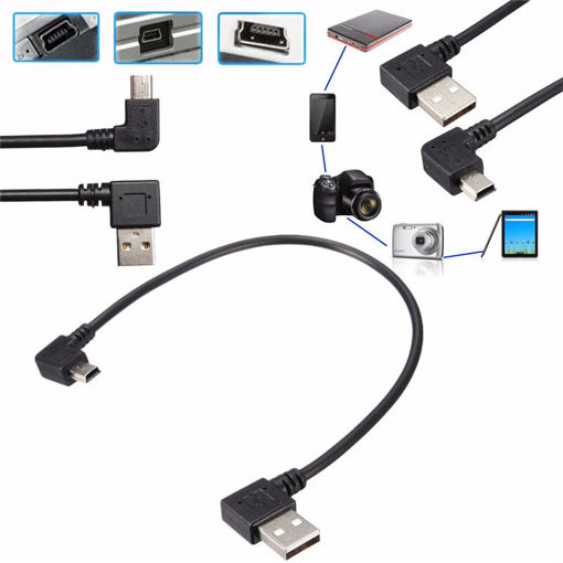 Immagine di USB2.0 Type A Male Angled 90 Degree to Mini USB B Male 5 pin Data Cable 480Mbps