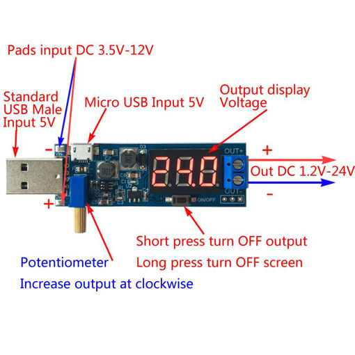 Immagine di DC 3.5- 12V To DC 1.2-24V DC-DC USB Step UP / Down Power Supply Module Adjustable Boost Buck Convert