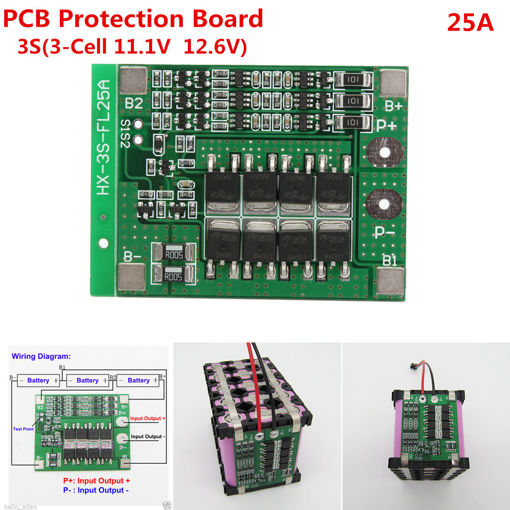 Immagine di 3S 11.1V 25A 18650 Li-ion Lithium Battery BMS Protection PCB Board With Balance Function