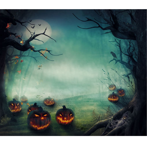 Immagine di 5x7FT Vinyl Halloween Pumpkin Tree Photography Backdrop Background Studio Prop