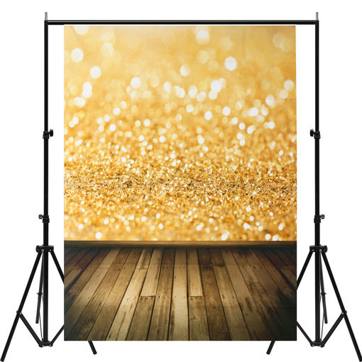 Immagine di 5x7FT Vinyl Gold Glitter Wood Floor Photography Backdrop Background Studio Prop