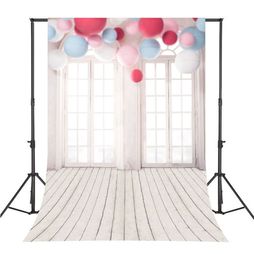 Picture of 5x7FT Vinyl Balloon Windows Wood Floor Photography Backdrop Background Studio Prop