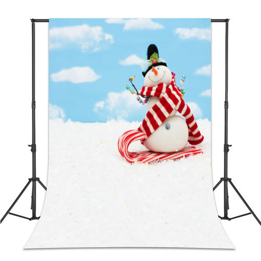 Picture of 5x7FT Vinyl Blue Sky Snowman Photography Backdrop Background Studio Prop
