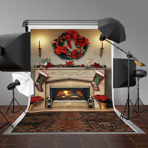Immagine di 7x5ft Christmas Fireplace Photography Backdrop Vinyl Studio Background Photo Prop