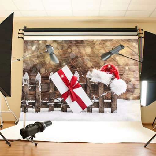 Picture of 7x5ft Christmas Hat Present Snow Photography Backdrop Photo Studio Background