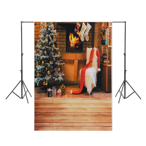 Immagine di 5x7ft Christmas Tree White Chair Stocking Fireplace Photography Backdrop Studio Prop Background