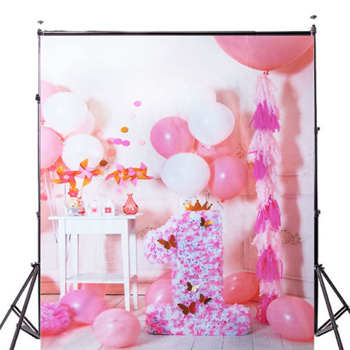 Immagine di 5x7ft Pink Balloon Birthday Photography Backdrop Studio Prop Background