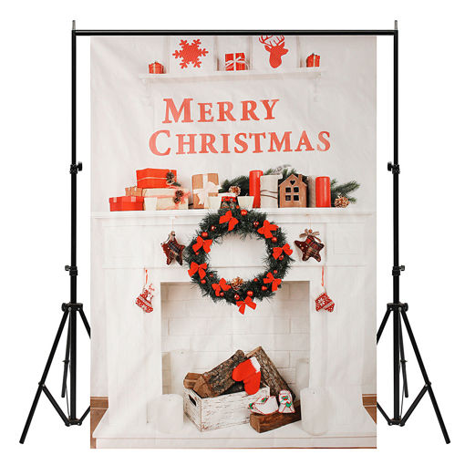 Immagine di 5x7FT Vinyl Merry Christmas Fireplace Photography Backdrop Background Studio Prop