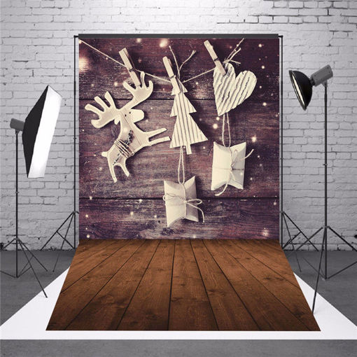 Immagine di 5 x 7 FT Christmas Theme Christmas Gift Elk Wood Board Photo Vinyl Background
