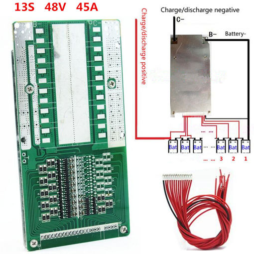 Immagine di 48V 13S 45A Li-ion Lipolymer Battery Protection Board BMS PCB With Balance