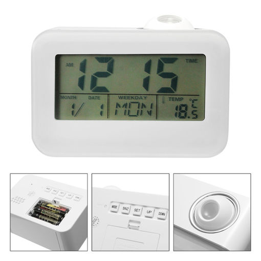 Immagine di Voice Sound Controlled Projection Talking LED Alarm Clock Snooze Date Projector