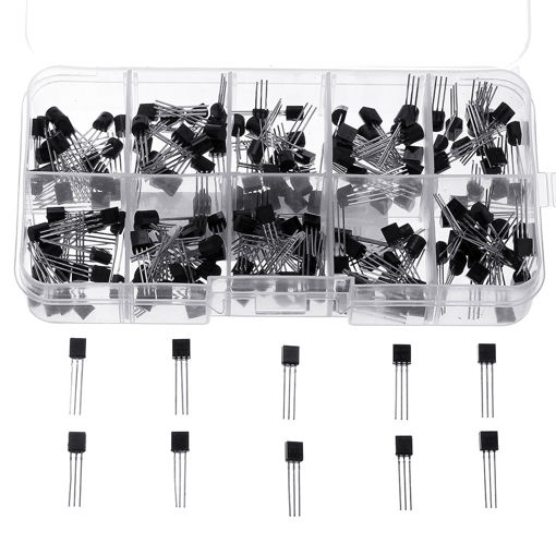 Picture of 1000Pcs Transistor Assortment Kit BC337 BC327 2N2222 2N2907 2N3904 2N3906 S8050 S8550 A1015 C1815 10 Value Transistors Box