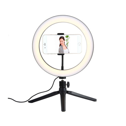 Picture of 10 Inch LED Dimmable 3200K-5500K Video Ring Light with Phone Clip Tripod Head Mini Tripod
