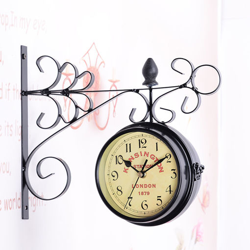 Picture of Wall Mount Station Clock Double Sided Round Garden Vintage Retro Home Decor