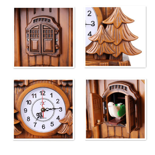 Picture of Vintage Black Cuckoo Wall Clock Forest Swing Wood Handmade Kitchen Home Decor