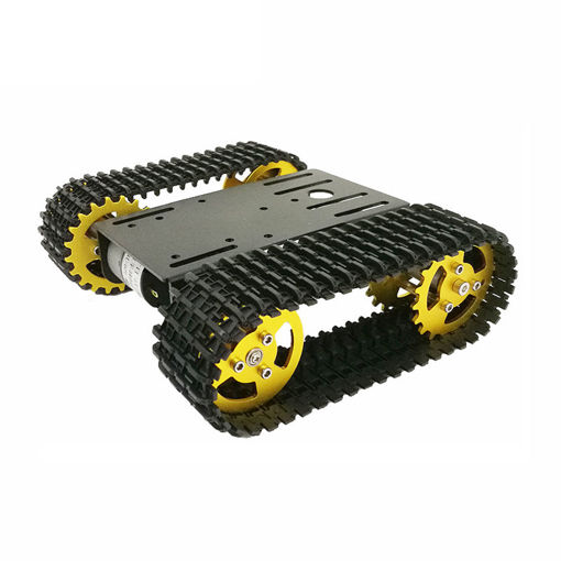 Immagine di T101 Black Chassis Gold Wheels Tracked Tank Car Kit for Arduino with Dual 33 Motor