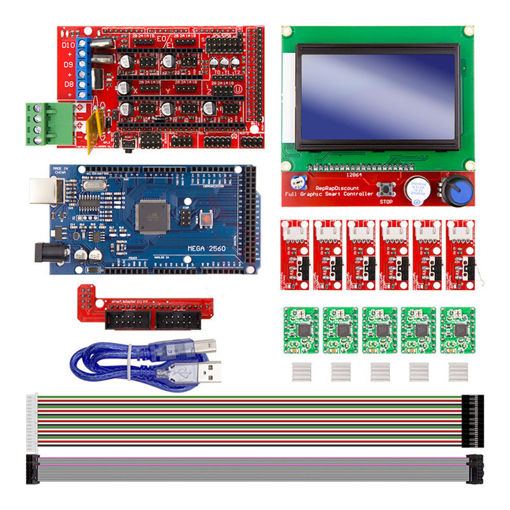Immagine di Rampas 1.4 Controller + Mega2560 R3 + 12864 Display DIY Kit for Arduino CNC 3D Printer