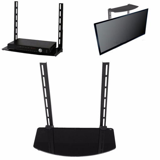 Picture of Glass Shelf TV Wall Mount Bracket Component Above Below Under Cable Box DVR DVD