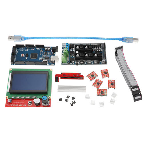 Immagine di LCD 12864  Display + Mega2560 R3 + Upgrade Ramps 1.6 Base On Ramps1.5 Control Mainboard Kit with 5Pcs A4988 Driver for Reprap 3D Printer