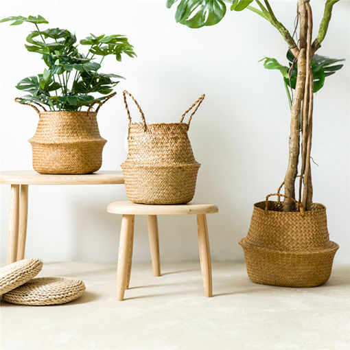 Immagine di Garden Flower Pot Seagrass Belly Basket Storage Plant Pot Foldable Seeding Nursery Decoration Bag