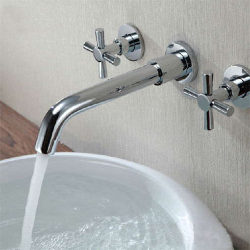 Picture of Chrome Brass Modern Wall Mounted 3 Hole Bath Faucet Tap