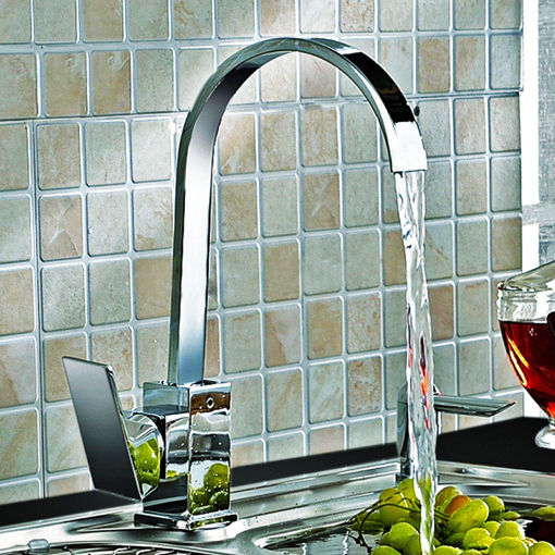 Immagine di Kitchen Sink Faucet Mixer Tap Swivel Spout Chrome Brass Square Single Lever Mono