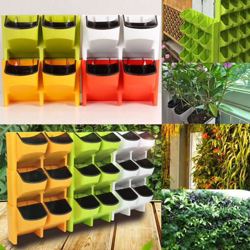 Picture of 2-Pocket Vertical Wall Planter Self Watering Hanging Flower Pot Garden Decoration