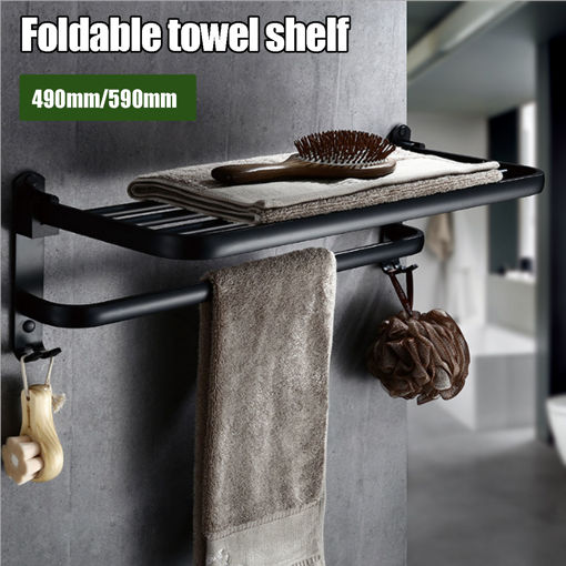 Immagine di Folding Towel Holder Double Bath Shelves Towel Rail Bathroom Fixed Accessories