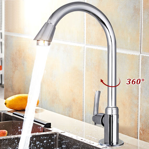 Immagine di Stainless Steel Single Lever 360 Rotation Spout Kitchen Home Cold Water Faucet