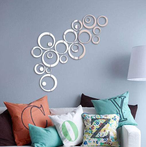 Immagine di 24PCS Circle 3D DIY Home Decor TV Wall Sticker Decoration Mirror Wall Stickers