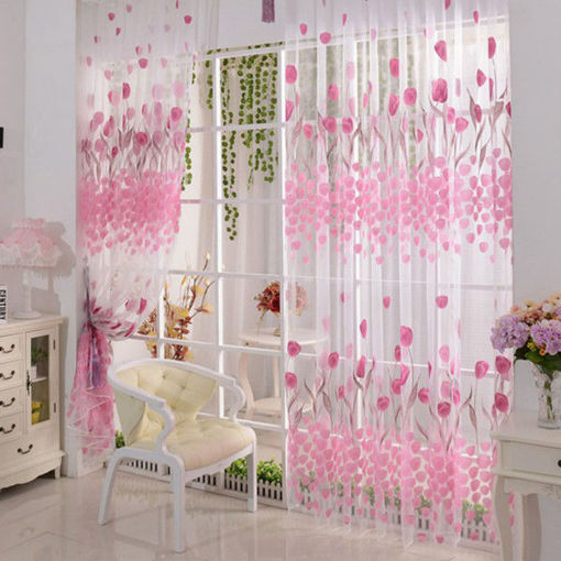 Immagine di 100x200cm Soft Tulle Tulip Flower Window Screen Home Sheer Window Curtain
