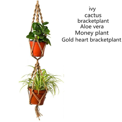 Picture of 110cm Double Layer Hemp Jute Rope Plant Flower Pot Hanger Holder Macrame Hanging Basket