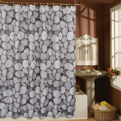 Immagine di Polyester Waterproof Cobblestone Shower Curtain Bathroom Home Decor Hooks Set