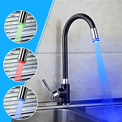 Picture of Black Painting Kitchen Sink Faucet Single Handle LED 3 Color Changing Basin Mixer Taps