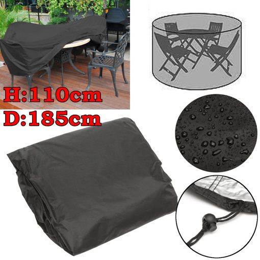 Immagine di 110x185cm Outdoor Round Garden Furniture Cover Rain Dust Protector For 4 Seater