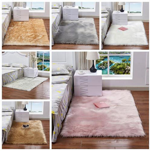 Immagine di 120x60cm Faux Wool Plush Rug Soft Shaggy Carpet Home Floor Area Mat Decoration