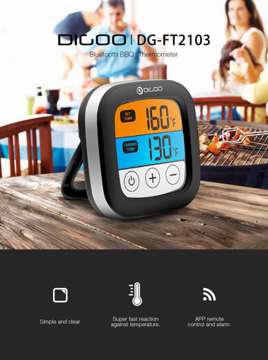 Immagine di [ 2019 Third Digoo Carnival ] Digoo DG-FT2103 LED Touch Screen Digital bluetooth Cooking BBQ Thermometer with Temperature Probe