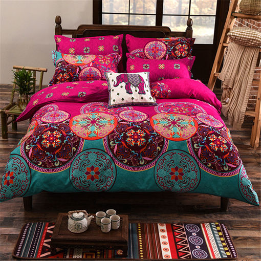 Picture of 4Pcs Oriental Mandala Polyester Single Double Queen Size Bedding Pillowcases Quilt Duvet Cover Set