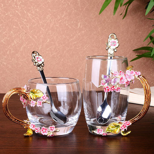 Immagine di Enamel Flower Tea Mug Exquisite Plum Coffee Cup Handmade Crafts Christmas Gifts
