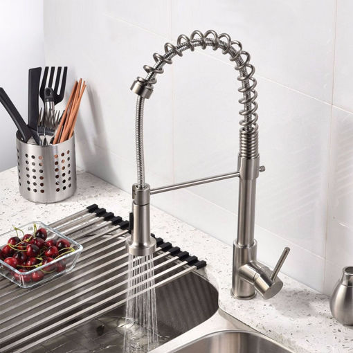 Picture of Nickel Brass Modern Mixer Tap Spring Single Lever Pull Out Spray Kitchen Bathroom Faucet New