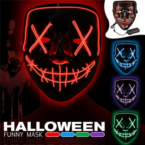 Picture of Halloween 4-Modes LED Light El Wire Mask Up Funny Mask The Purge Election Year Great Cosplay Mask