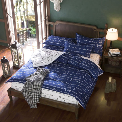 Immagine di 3 Or 4pcs Polyester Fiber Blue Letters Reactive Dyeing Bedding Sets Twin Full Queen Size